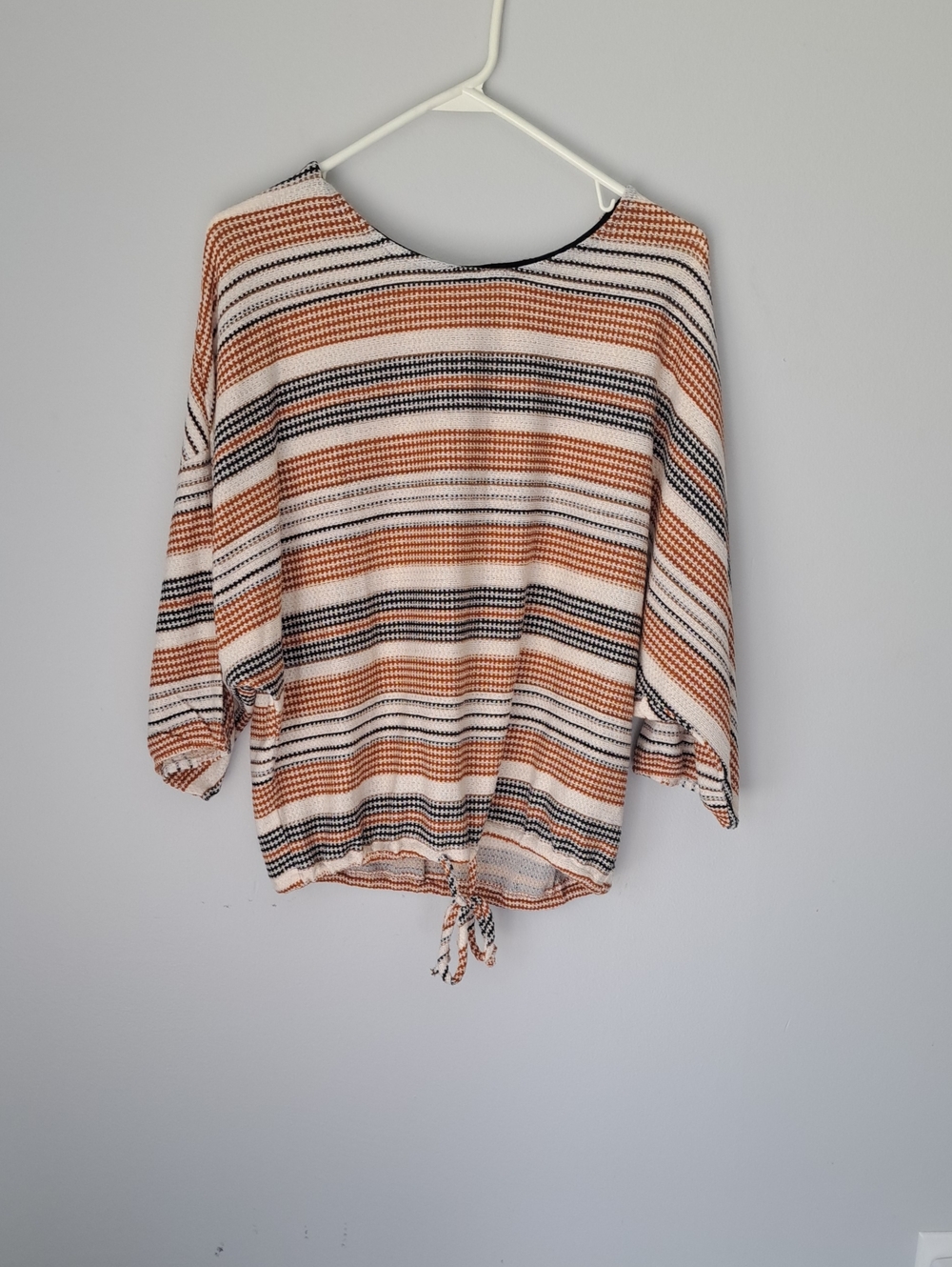Lavish Striped Tie-Front Tunic in Rust Orange, Cream & Black